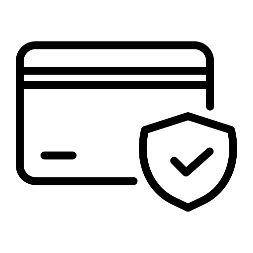 payment-protection-icon Outline of a credit card and a shield with a checkmark icon.