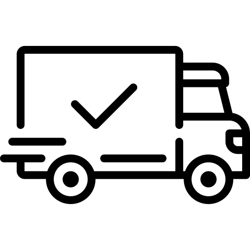 icon-shipping Line drawing of a delivery truck with a checkmark on its side.